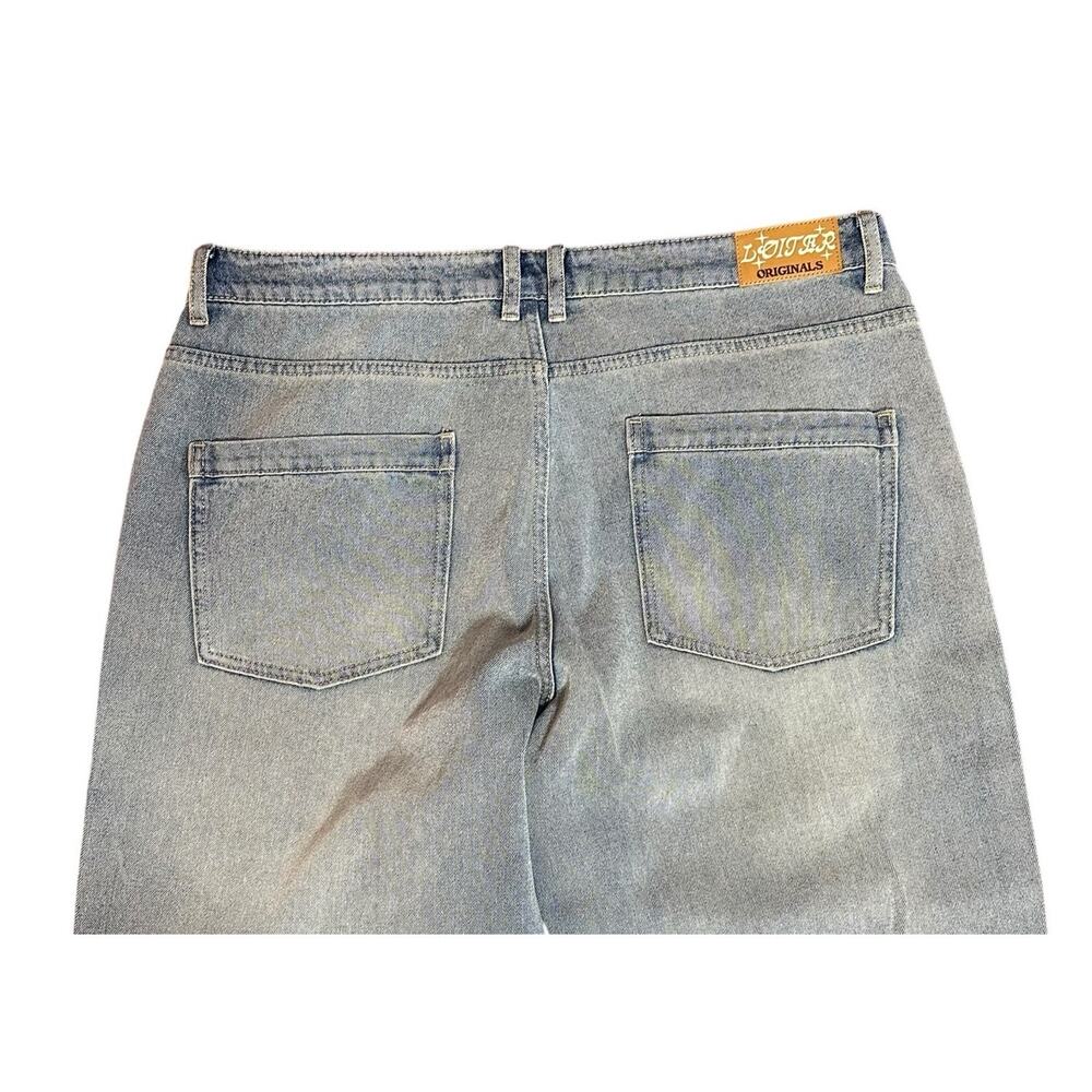 Loiter Jeans Mens 38x32 Light Wash Wide Leg Baggy Embroidered Street Wear Y2K - Picture 8 of 11